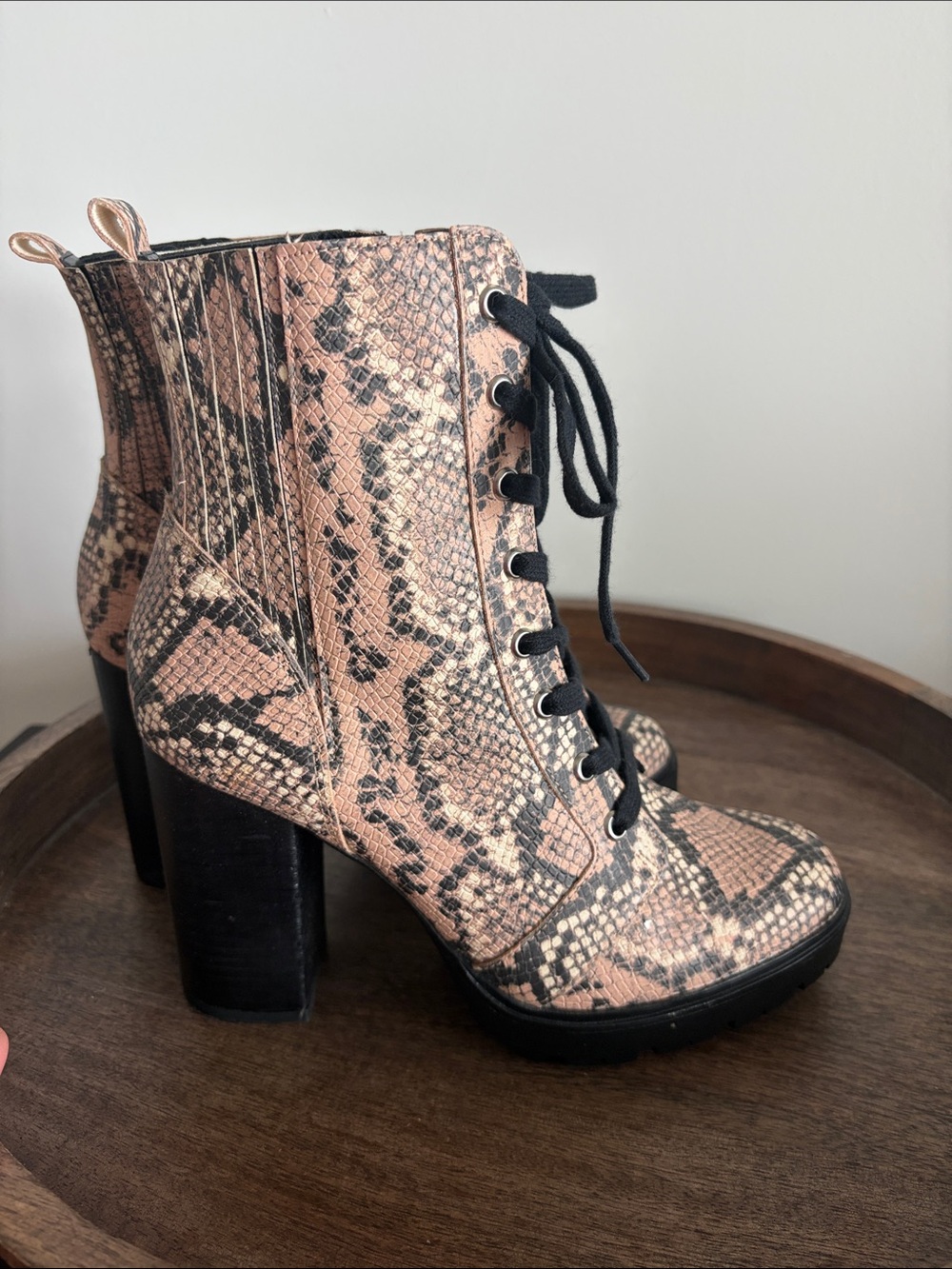Steve Madden Women's Snake-Print Lace-Up Block Heel Ankle Boots